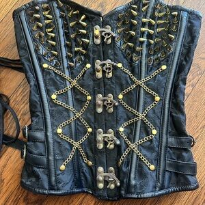Black Corset with Gold Studs and Chains